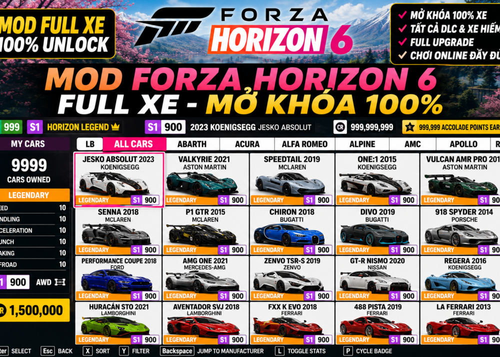 Dịch Vụ Mod Forza Horizon 6 - Mod Credit & Xe VVIP - Hỗ Trợ Cài Đặt